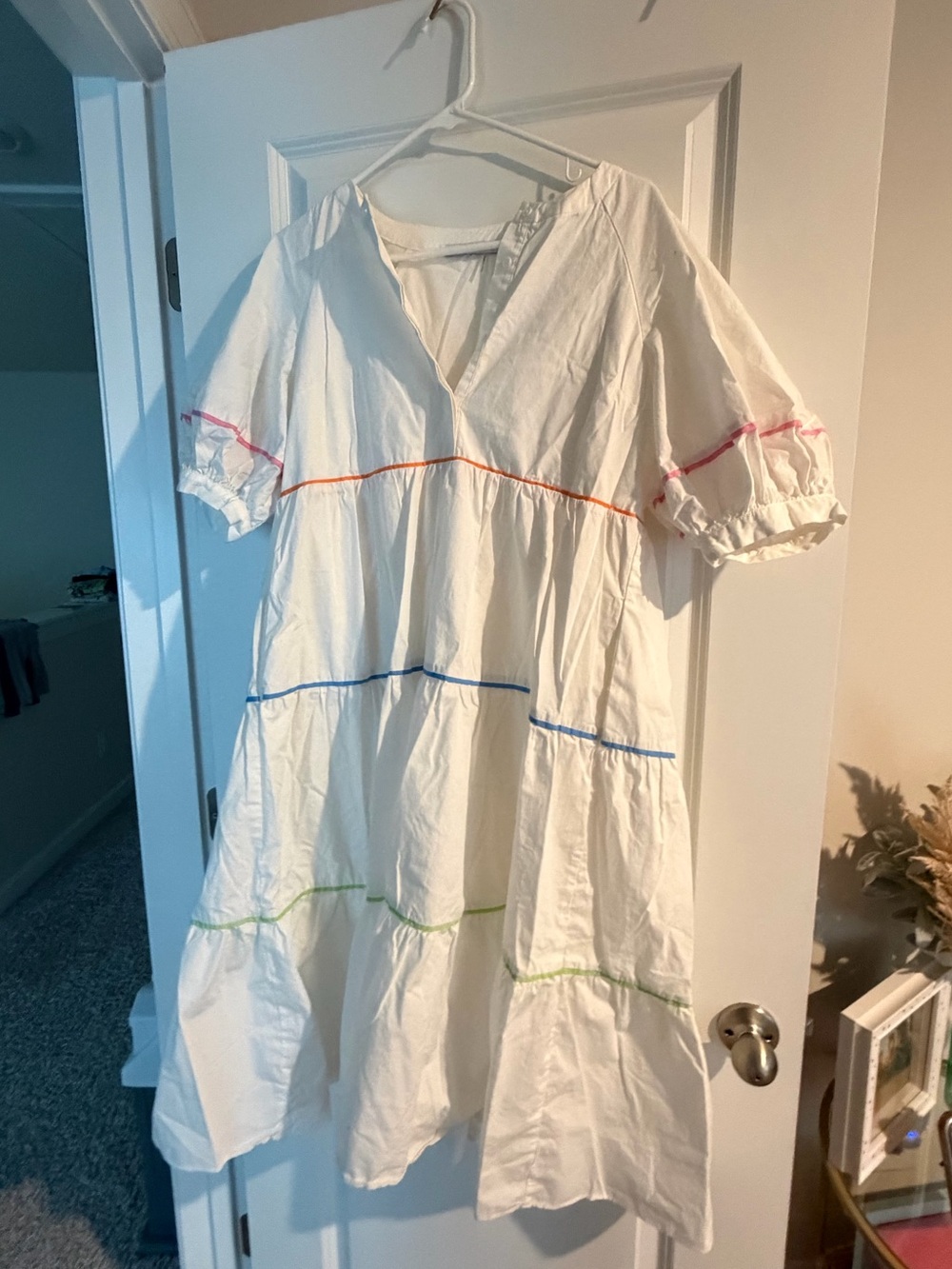 English Factory White Midi Dress with Rainbow Stitching